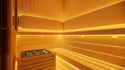 Wellness circuit villa Bali featuring a teak sauna room for private recovery sessions.